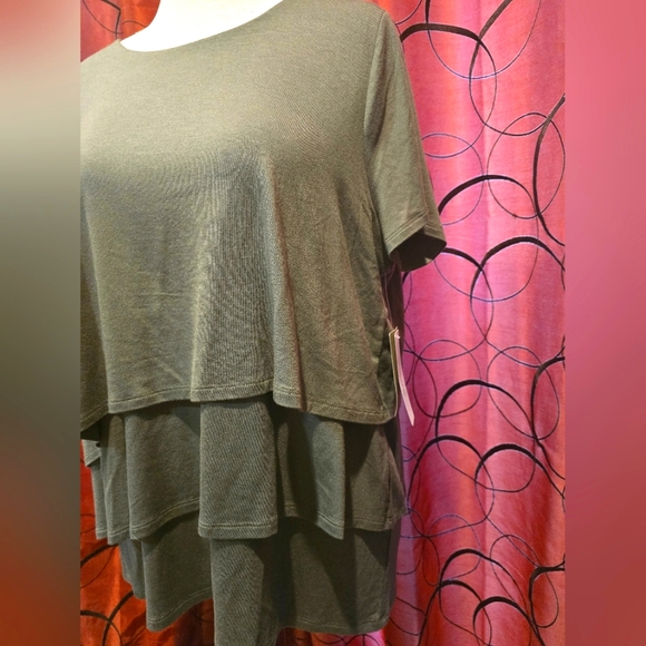 Supreme Olive Layered Short Sleeve Top By CHICOS LARGE - Picture 2 of 5